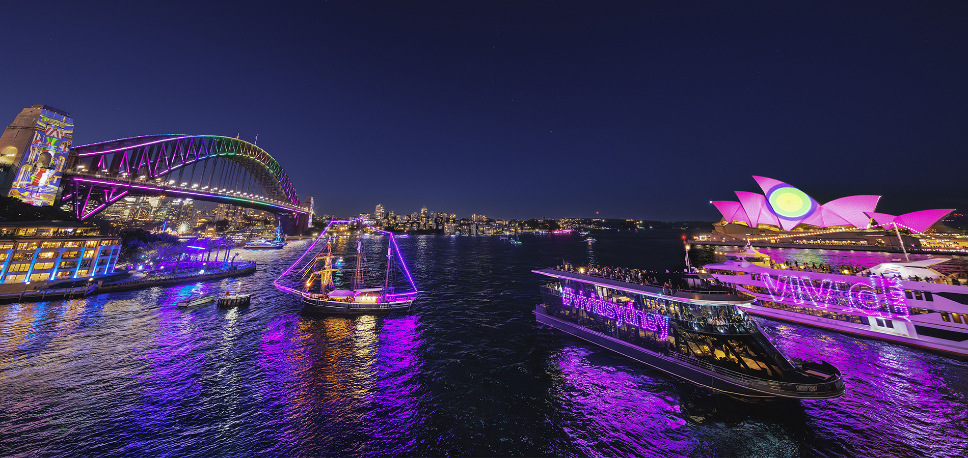 Vivid Sydney illuminated cruise vessels