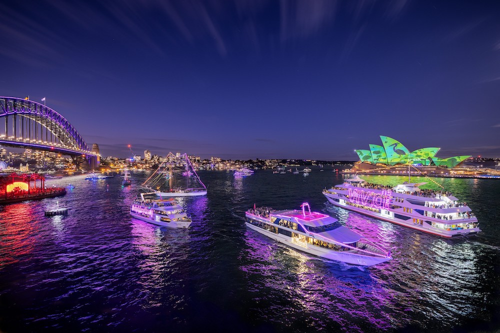Cruise vessels on Sydney Harbour with Vivivd Sydbey lights